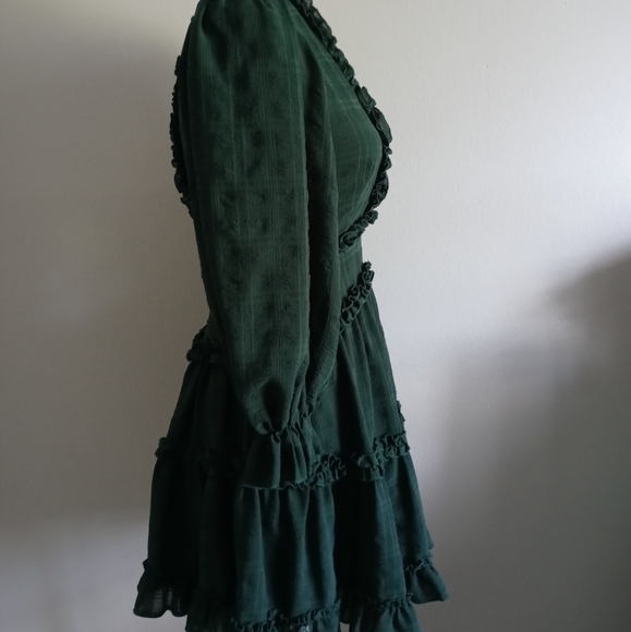 Mini dress Saint + Secrets color green Long Sleeves Size XS style Ruffles - Picture 4 of 11
